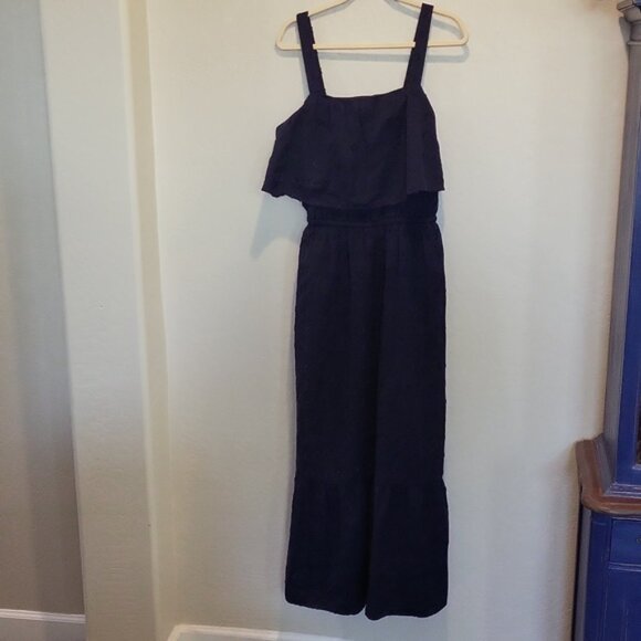 1901 Womens Navy Texture Clip Dot Tie Waist Maxi Sundress Raised Circle Size M - Picture 7 of 15